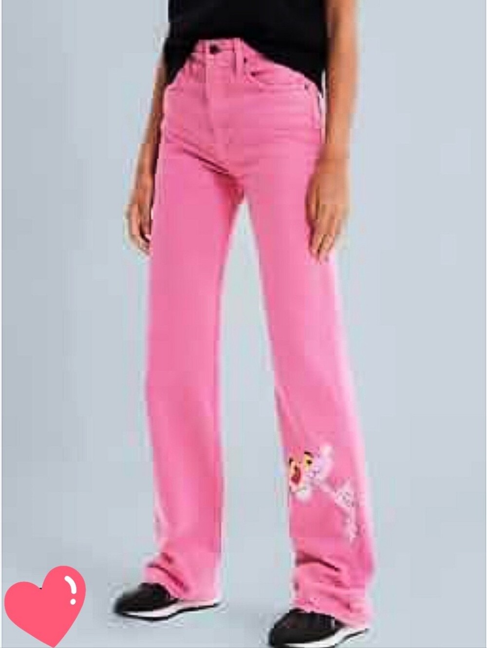 🆕️ Desigual Pink Panther Wide-Leg High Rise Women's 100% Cotton Jeans Size 42